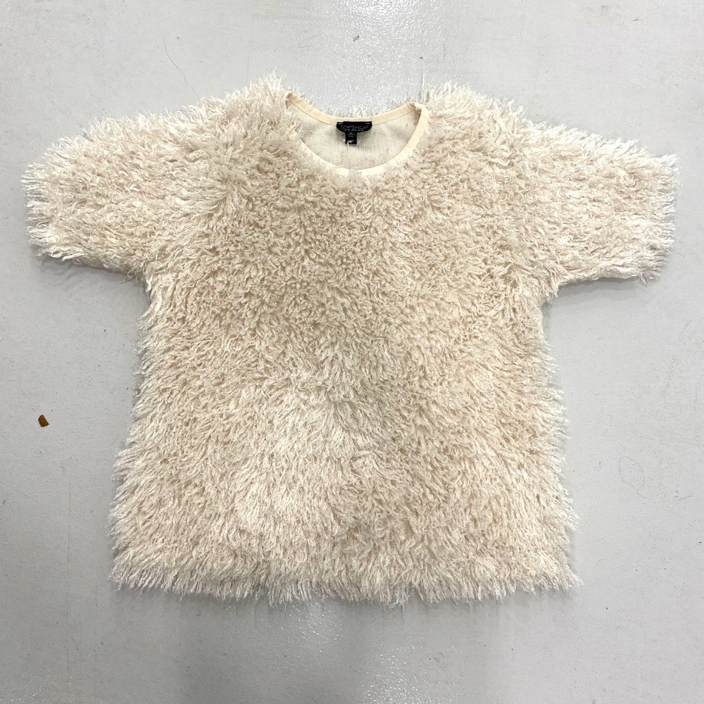 Top shop white fuzzy shirt Sz 10